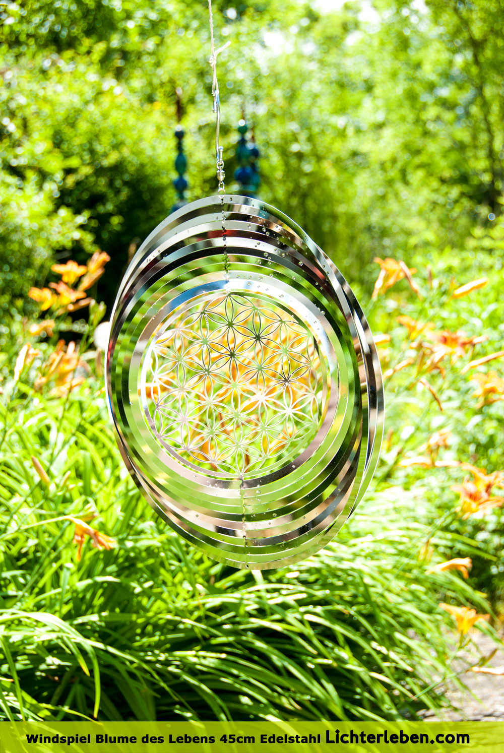 Blume des Lebens Windspiel aus Edelstahl 45 cm