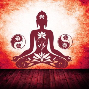 Buddha Motiv in der Frabe dunkelrot