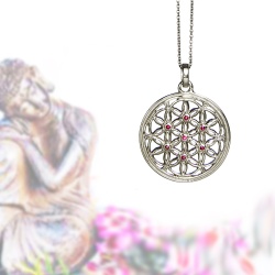 Blume des Lebens Sterlingsilber Anhänger mit Rubinen