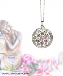 Blume des Lebens Sterlingsilber Anhänger mit Rubinen