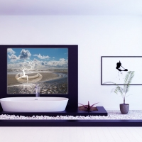 Yogastudio Design Wanddeko mit OM am Meer