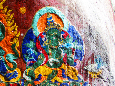 Gruene Tara Felsmalerei Tibet